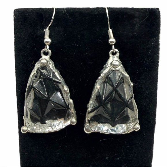 Anchor Hocking Crystal Glass Artisan Earrings W/ Silver Blend Bezel & 925 Hooks - Picture 16 of 17